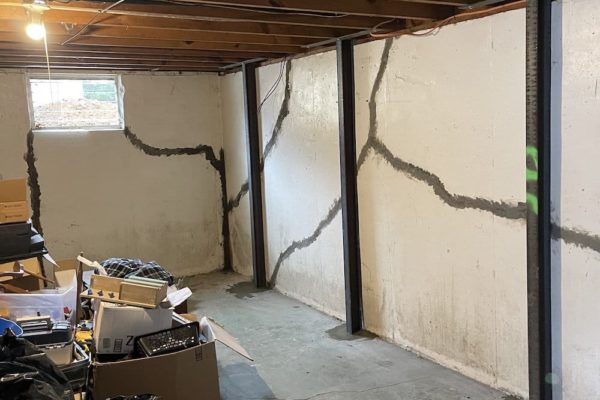 wall beams put up for bowed basement walls