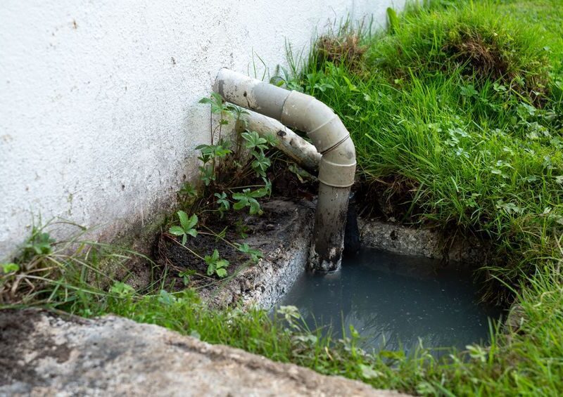 Pipe is leaking water into a grassy area. the grass is wet and the ground is muddy